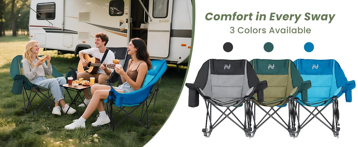 SLSY XXL Oversized Rocking Camping Chair for Adults, Fully Padded Folding Outdoor Lawn Chair with Cooler Bag & Side Pocket, Supports 400 lbs Portable Recliner