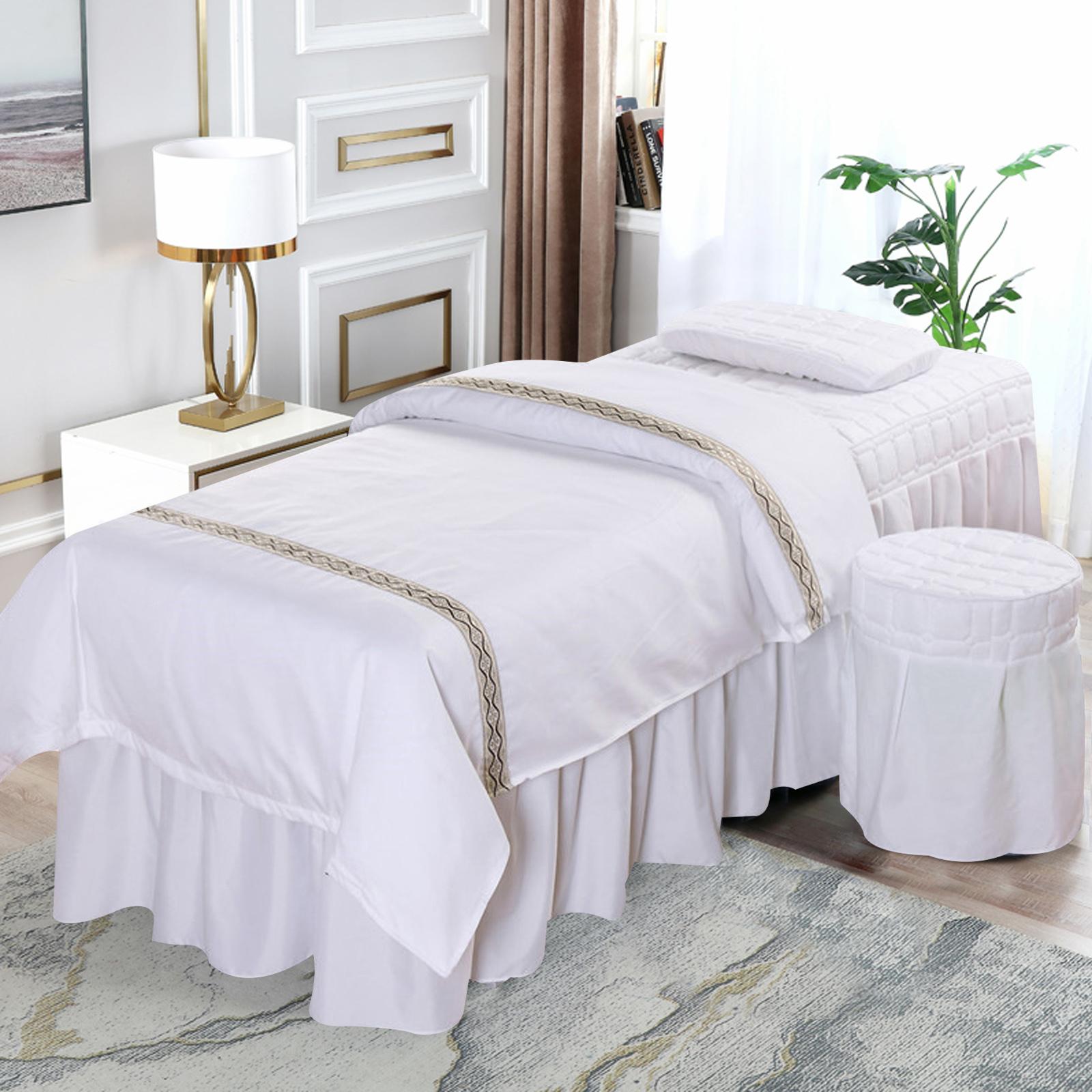 Spa Massage Bedding Set Professional Salon Bed Skirt Quilt Cover Pillow Stool Covers Soft Polyester Salon Bedding Beauty Salon Supplies Complete Set