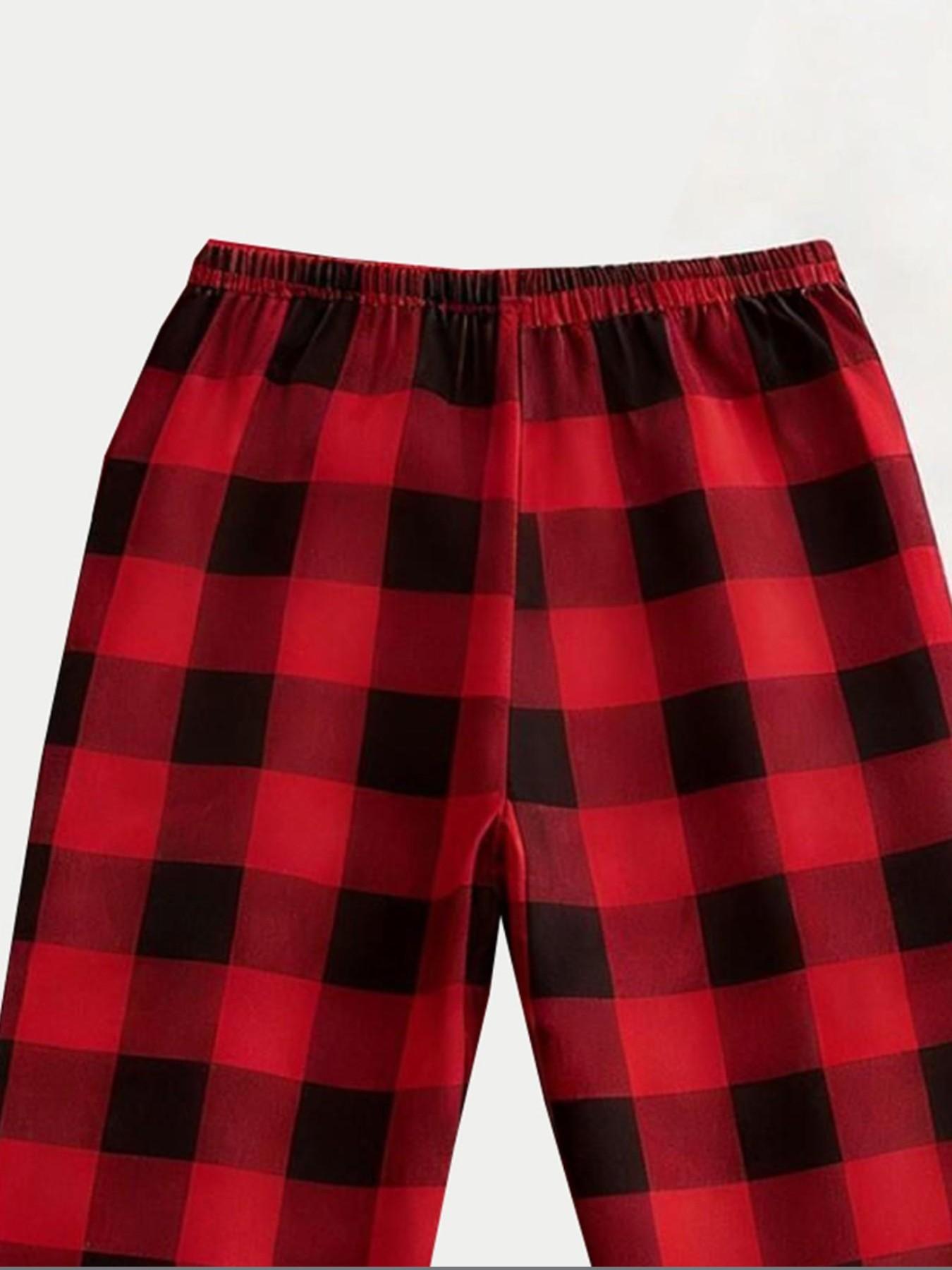 I Love My Boyfriend/Girlfriend Couple Pajama Set, Trending Matching 2 Piece Loungewear with Plaid Pants, Breathable Sleepwear for Couples, Perfect for Home Relax, Valentine's Day Gift, Nightwear & Cozy Couple Outfit