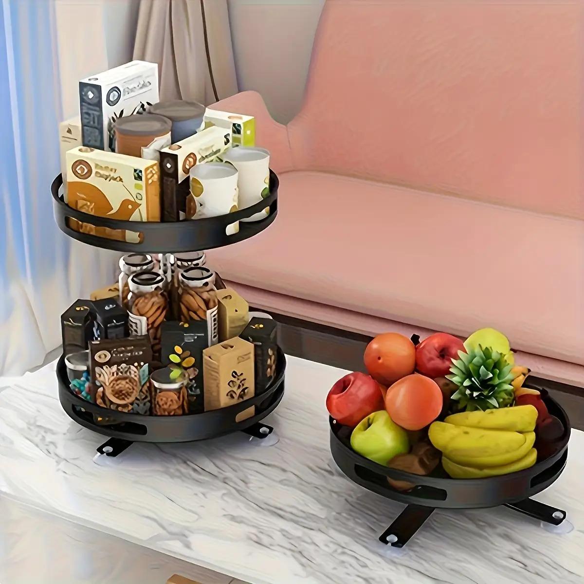 2/3-Tier Multipurpose Rotating Organizer: Space-Saving Kitchen Storage for Tableware, Makeup, and Spices - Non-Slip, Adjustable Height, and Metal Construction Adjustable Metal Racks
