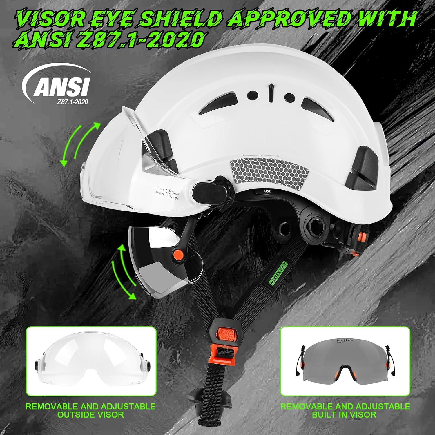 ABS Plastic Construction Safety Hard Hat with Tinted Visors, Vented Design for Men’s Work Head Protection, Construction Hat for Home Improvement & Work Safety