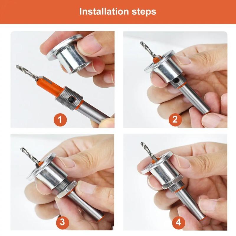 Countersink Drill Bit Set 5Pcs(2.8/3.0/3.2/3.5/4mm), Woodworking Countersink Drill Bits with Adjustable Bit Depth Stop for Wood.(8mm Countersink Diameter)