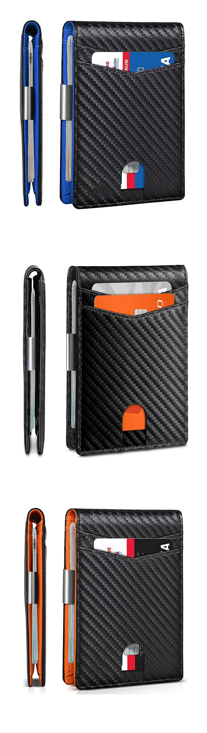 Men's Slim Wallet for Front Pocket, RFID Blocking Card Holder with 11 Slots, Carbon Fiber Rfid Blocking Wallets for Casual Use, Credit Card Organizer