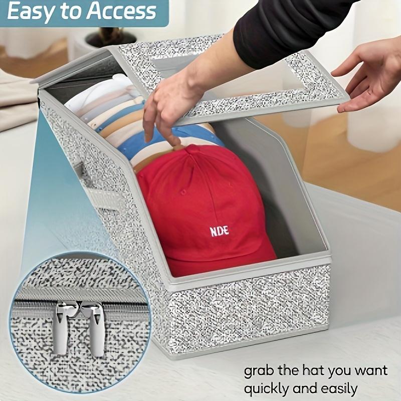 Stackable Hat Storage Boxes for Baseball Caps, Holds Up to 24 Hats, Durable Cardboard Box for Men, Classic Style, Wardrobe Organizer