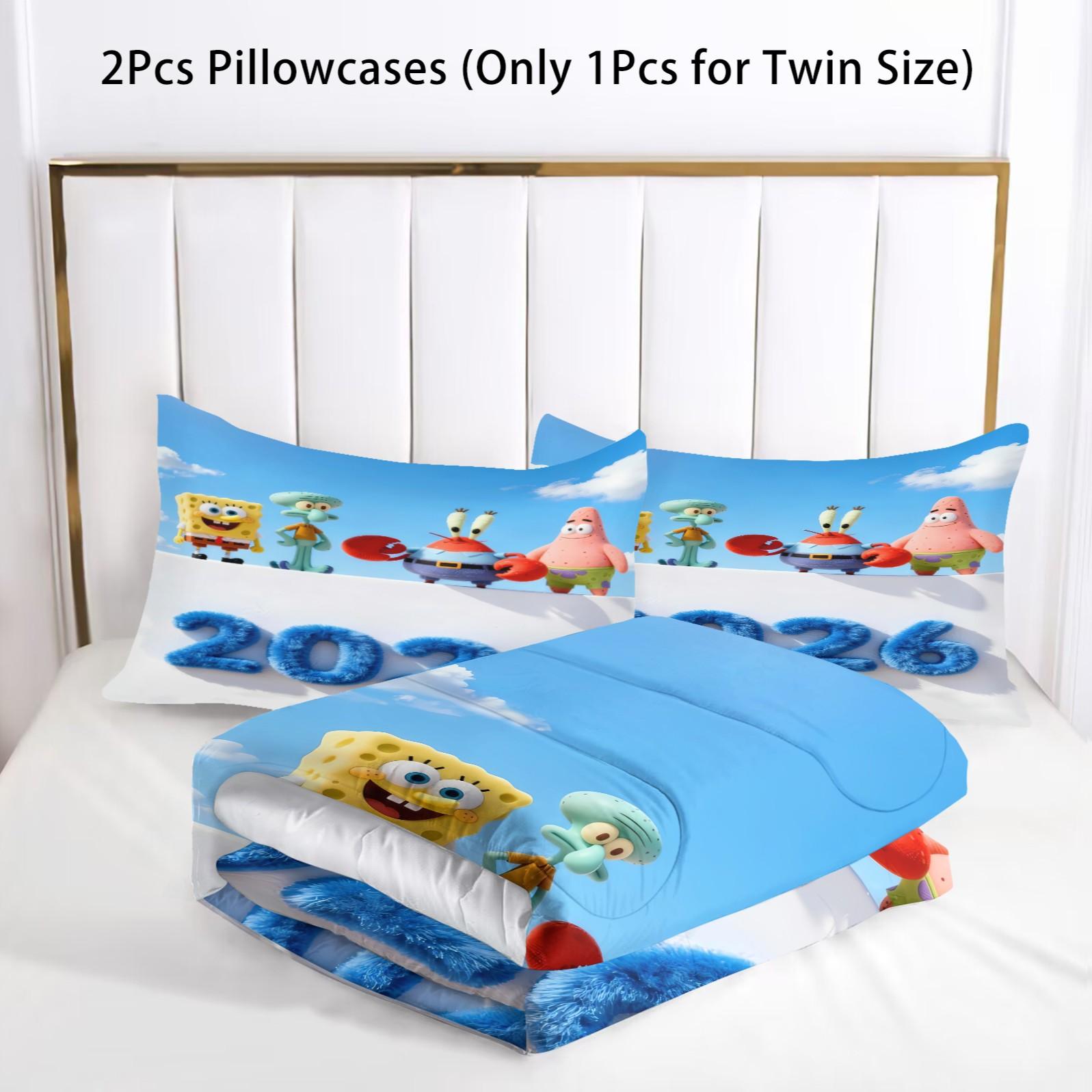 2026 Spongebob Squarepants Pattern Comforter Set, Soft And Durable Bedding Set, Includes 1 Comforter And 1 Or 2 Pillow Cases, Daily Holiday Birthday Gift Bedroom Decorations For Kids And Adults