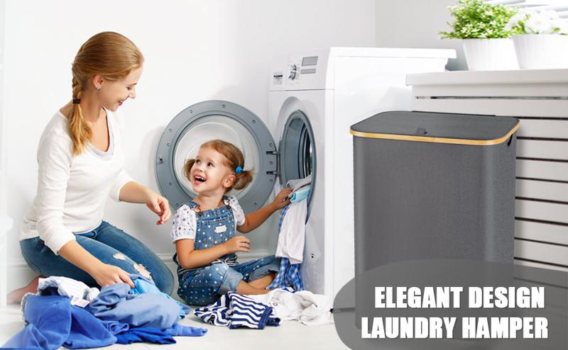 Bathola Hampers for Laundry Basket with Lid, 160L Extra Large Laundry Hamper 3 Section Dirty Clothes Hampers for Laundry Divided Laundry Basket Organizer for Bedroom,  Ideal for Laundry Toys and Dorm Use