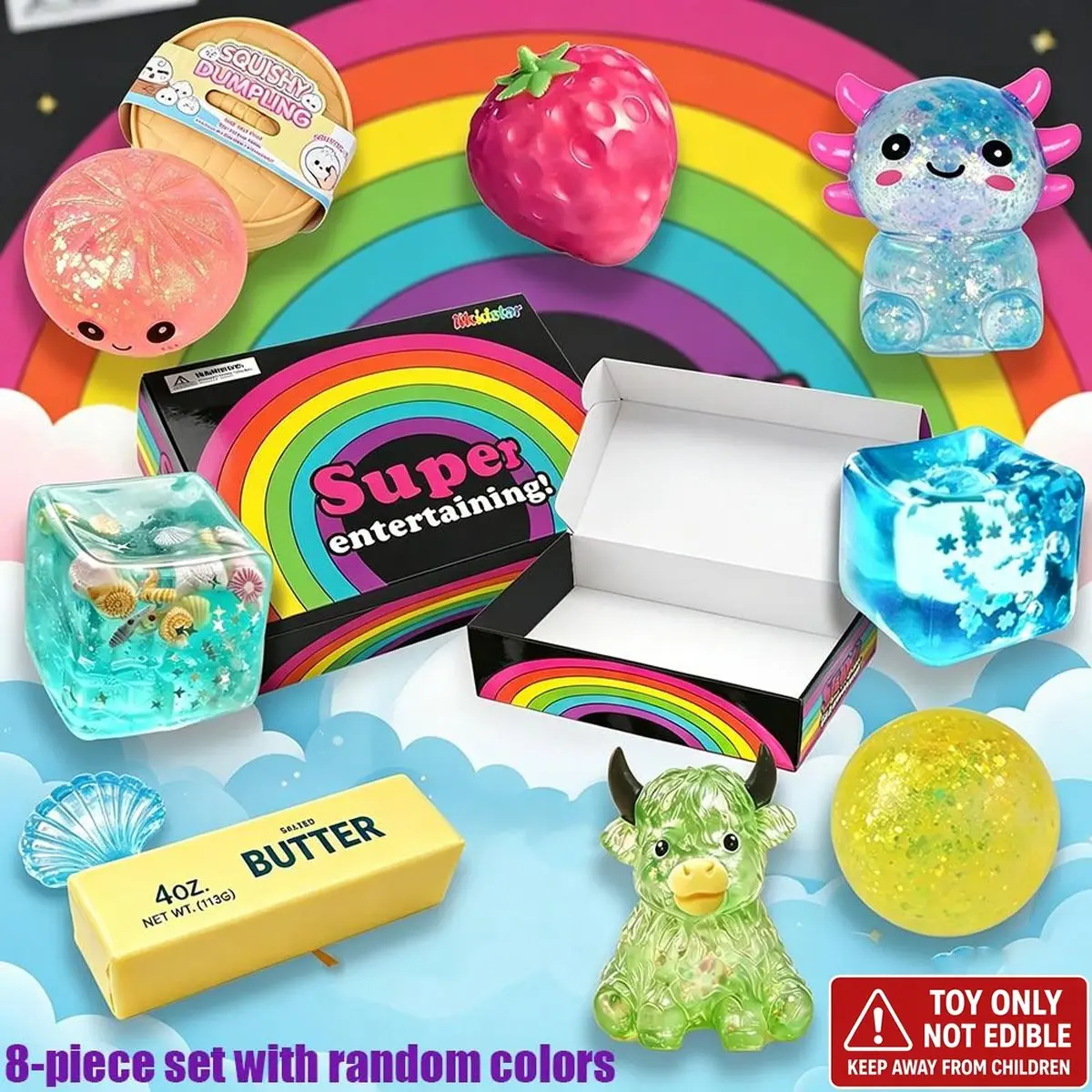 8-Piece Set Holiday Surprise, Soft Tpr Glitter Malt Candy Squishy, Sparkly Squishies, Creative Sugar Sculpture, Sugar Dumpling Squishy, Anxiety Relief, Festive Gift, Desk Decor Toy