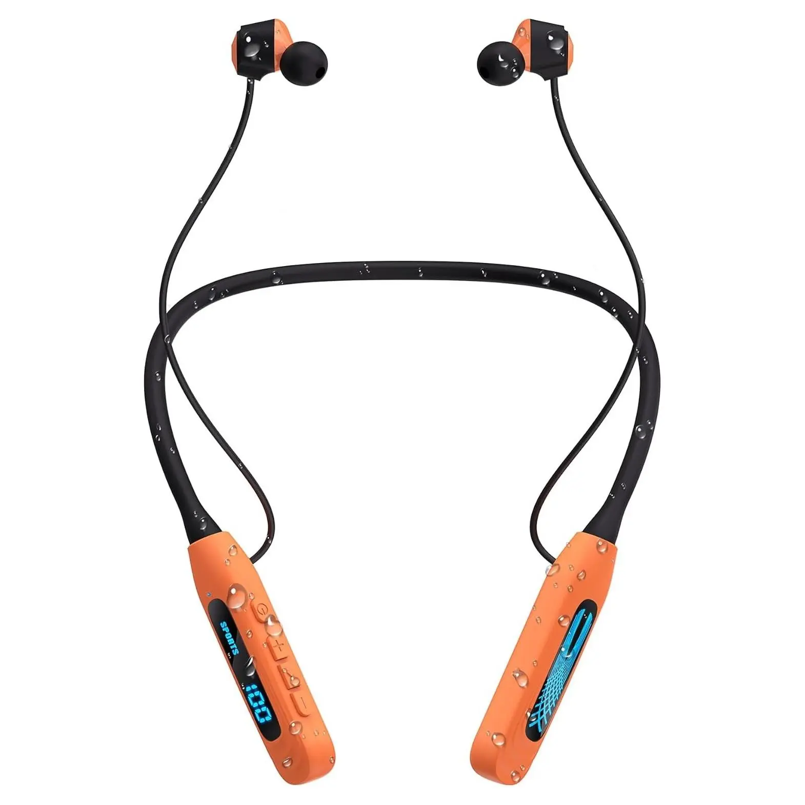 Neckband Bluetooth Headphones, Wireless Sport Earphones with 80-Hour Battery and LED Display, Bluetooth 5.4 Magnetic Earbuds, Comfort Fit for Running, Gym, Travel (Orange)Gift