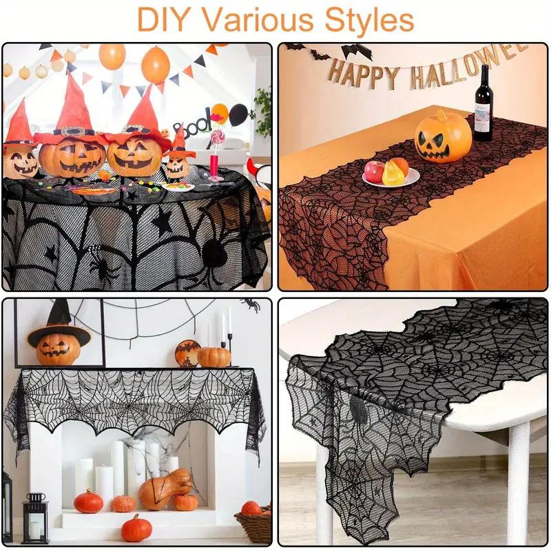 Spooky Bat & Spider Web Design Lace Curtain, 1 Count Gothic Style Short Curtain, Home Decoration Curtain, Window Screening for Home Living Room Bedroom, Halloween
