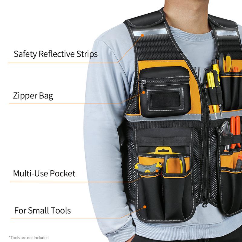WINHUNT Multi-functional Tool Vest, Multi-pocket Tool Vest for Men, Tool Storage Vest for Home and Office, Reflective Safety Vest WINHUNT Multi-functional Tool Vest, Multi-pocket Tool Vest for Men, Tool Storage Vest for Home and Office, Reflective Safety Vest
