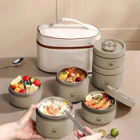 Large Capacity Stainless Steel Lunch Box with Lid & Cutlery & Bag, 1 Set Portable Reusable Insulated Bento Box, Lunch Container for School, Camping & Picnic, Camping Gear