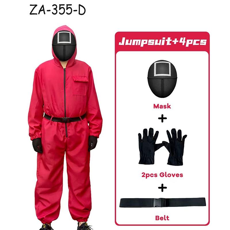 Hooded Jumpsuit for Men & Women, Squid Game Costume, Korean Style Halloween TV Character, Includes Gloves & Masks