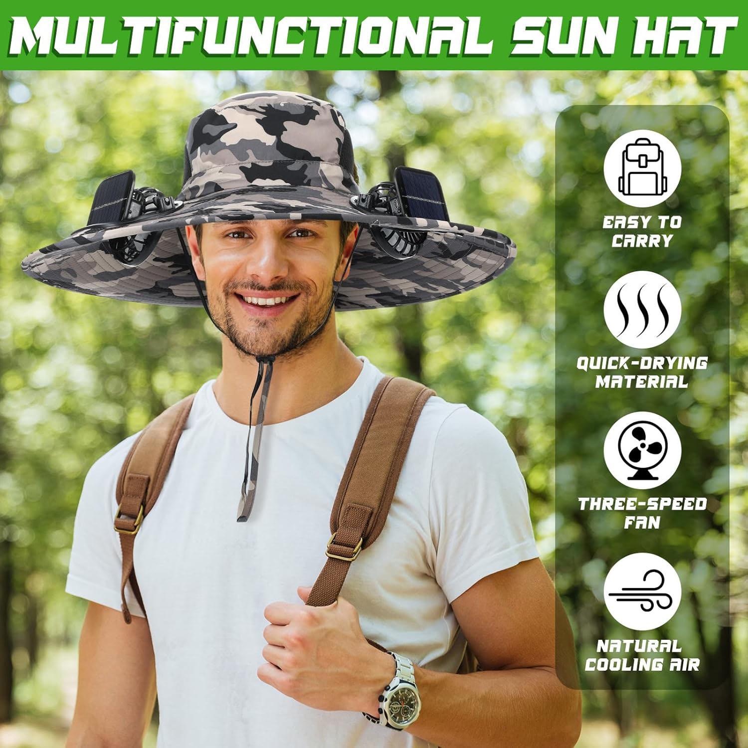 Solar Fan Hat, Hat with Solar Fans Built in，With2PCS Rechargeable Cooling Fan, Suitable for Outdoor Fishing, Camping