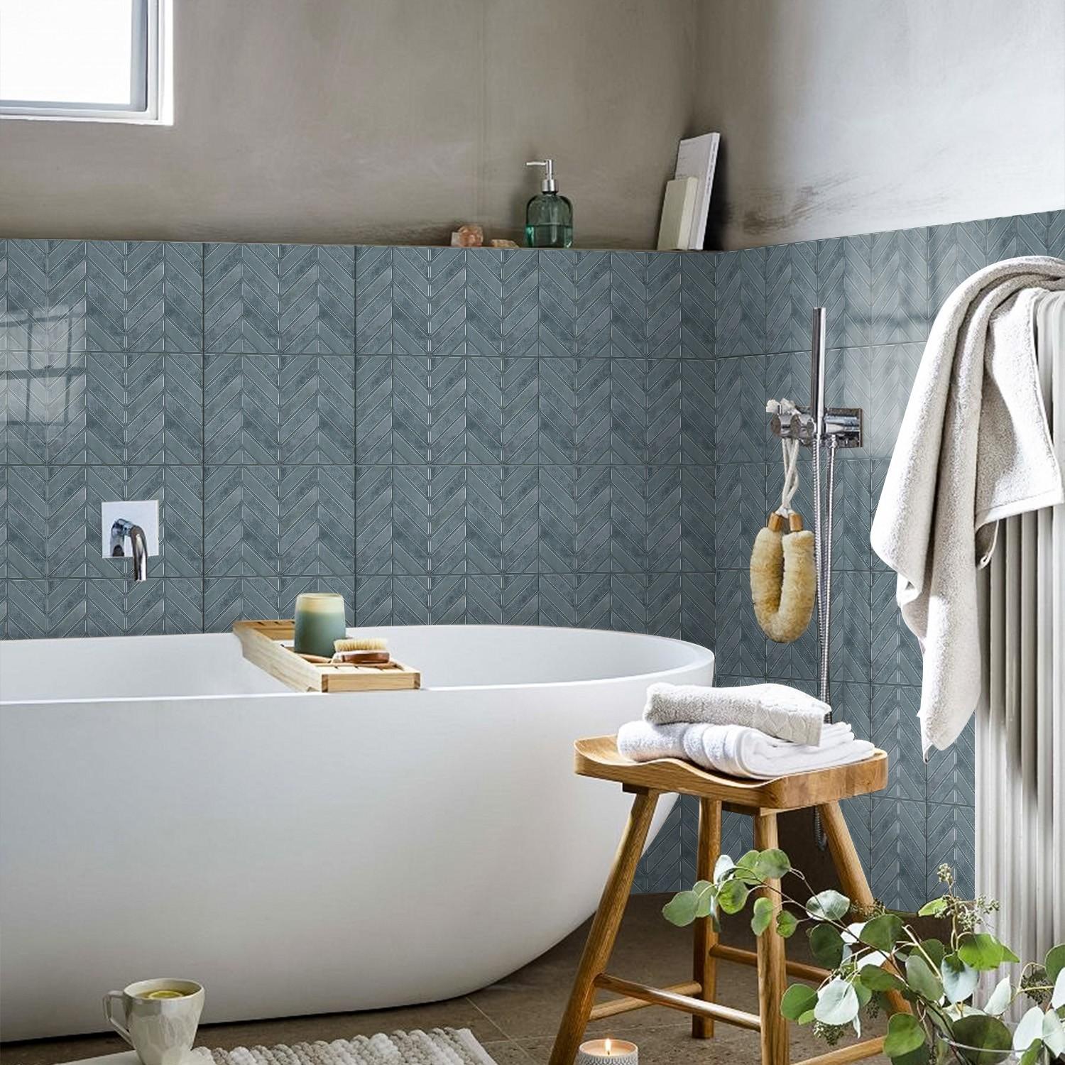 Geometric Herringbone Pattern Stickers, 12/24pcs Self Adhesive & Detachable Design, Waterproof Wall Decor for Kitchen Cabinets