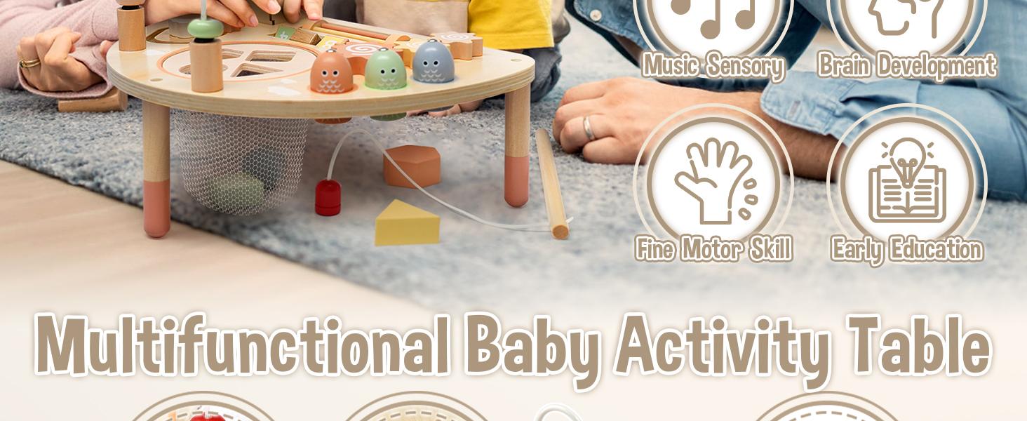 Joyreal Wooden Activity Table Busy Board for 18M+Toddler, with Fishing Game Bead Maze Shape Sorter Montessori Toys, Christmas Gift for Kid Joyreal Wooden Activity Table Busy Board for 18M+Toddler, with Fishing Game Bead Maze Shape Sorter Montessori Toys, Christmas Gift for Kid