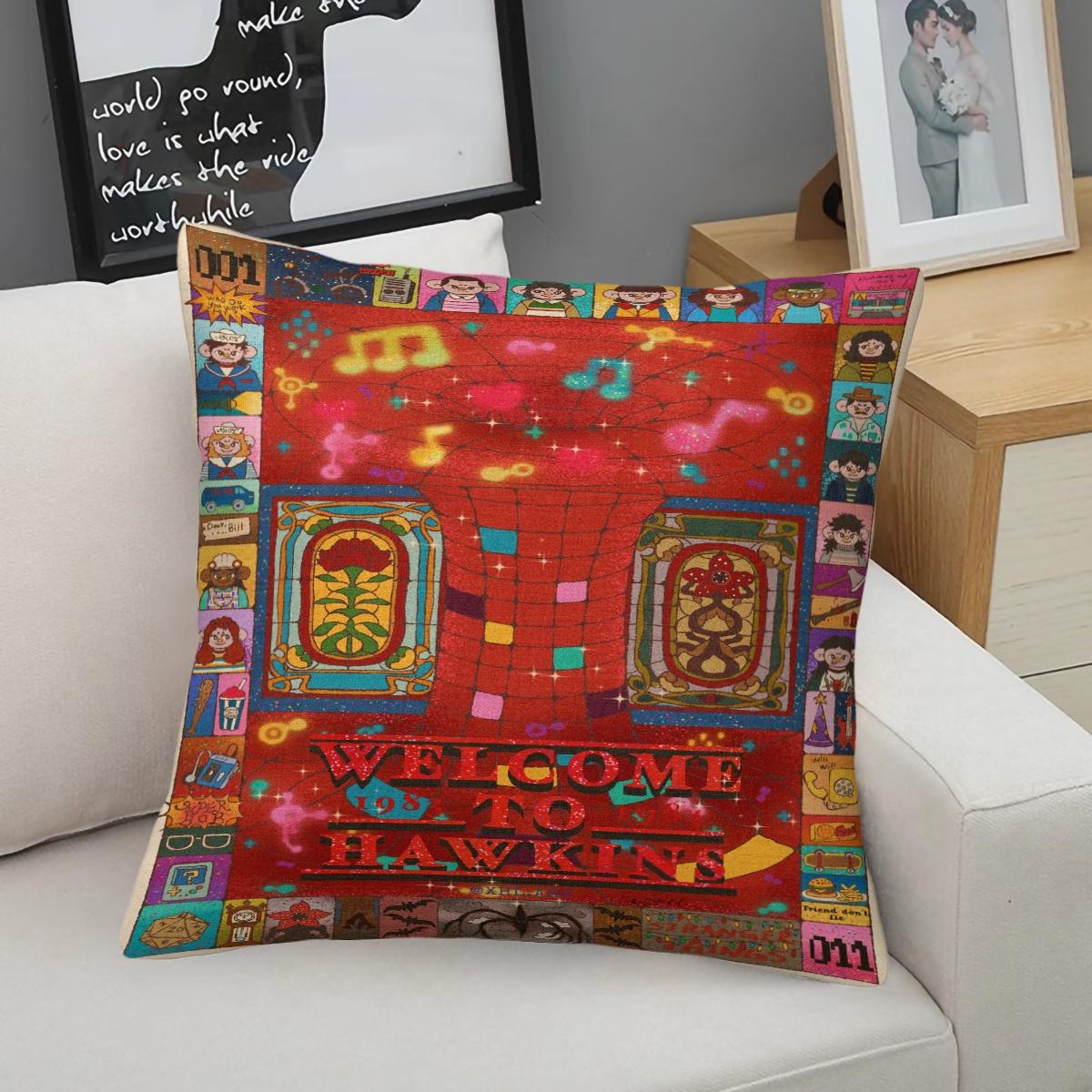 Stranger Things Pattern Throw Pillow, Soft And Comfortable Printed Design, Unique Print, Suitable For Living Room Sofa, Bedroom Headboard Pillow, And Office Nap