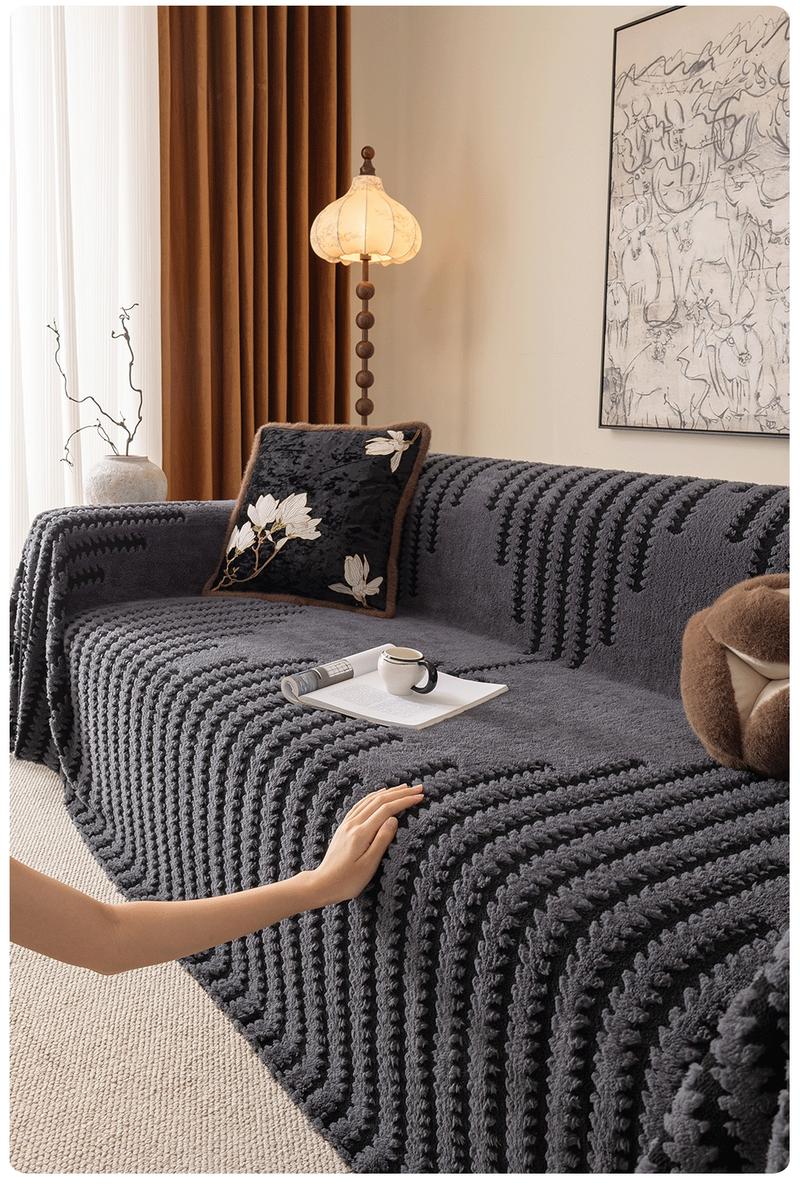 American Country Style Geometric Stripe Sofa Throw Blanket, Modern Minimalist Thick Couch Cover, Washable Sofa Slipcover, Pet Friendly