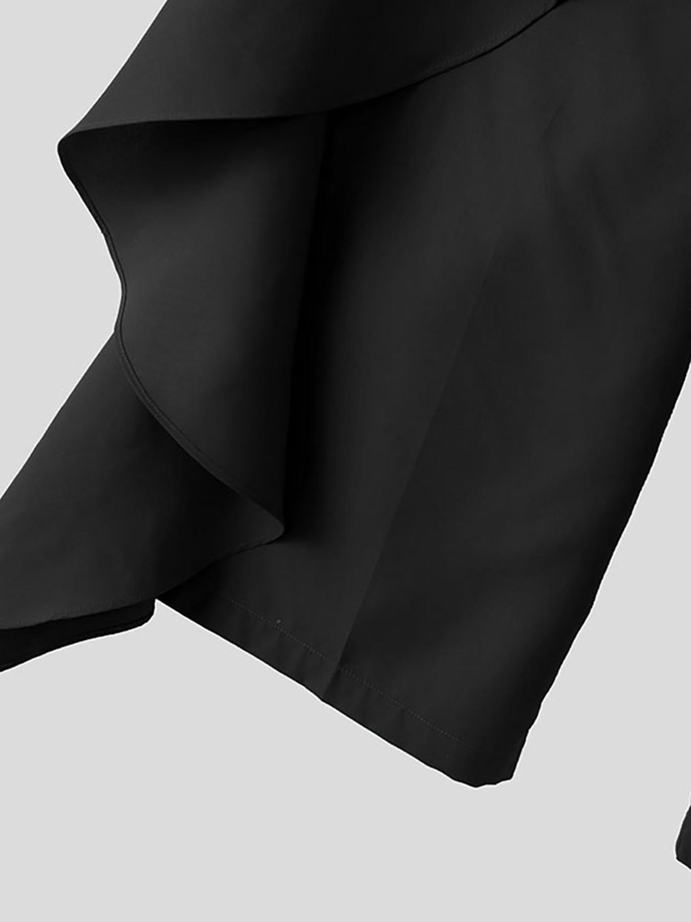 INCERUN Men's Fashion Frill Double Layer Solid Color Long Pants, Casual Button Trousers, Suitable for All Seasons Streetwear, Casual Wear, Comfortable and Stylish
