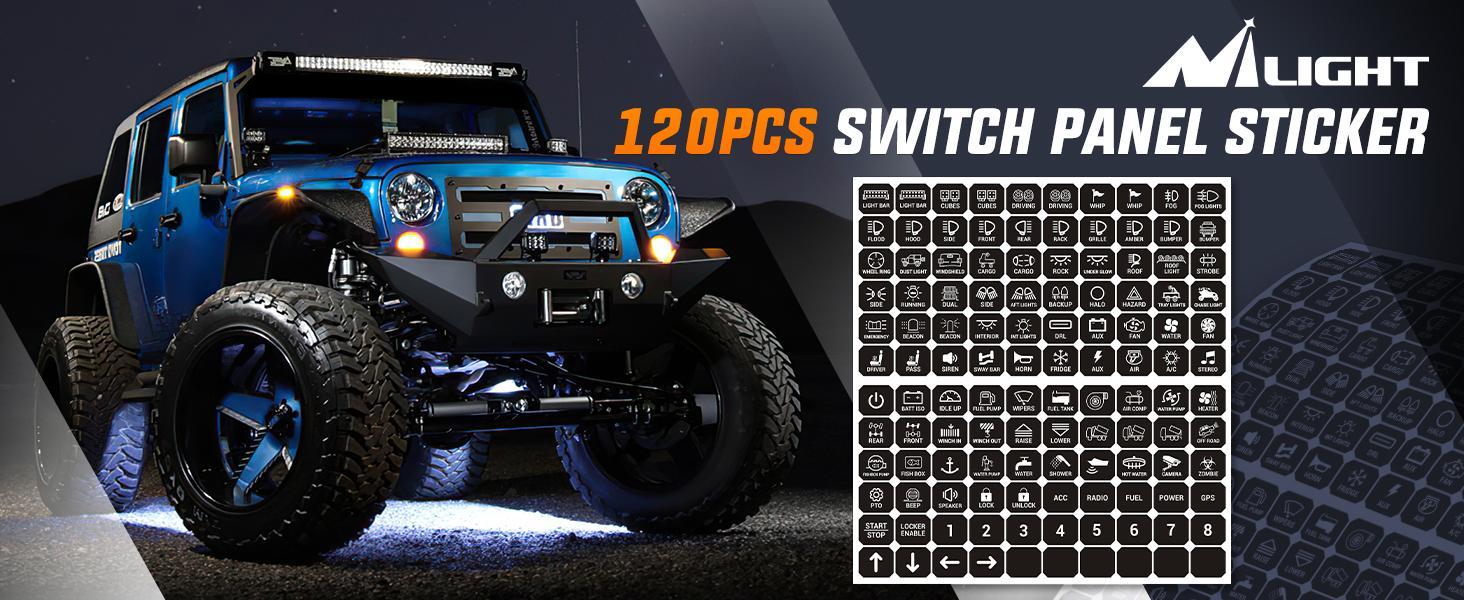 Nilight 120PCS Switch Panel Stickers Multifunction Button Stickers for 6/8 Gang Switch Panel Label Decal for Circuit Panel Cars Marine Boats RV Truck Vehicle Text Sticker Dashboard multifunction lights vehicle lighting