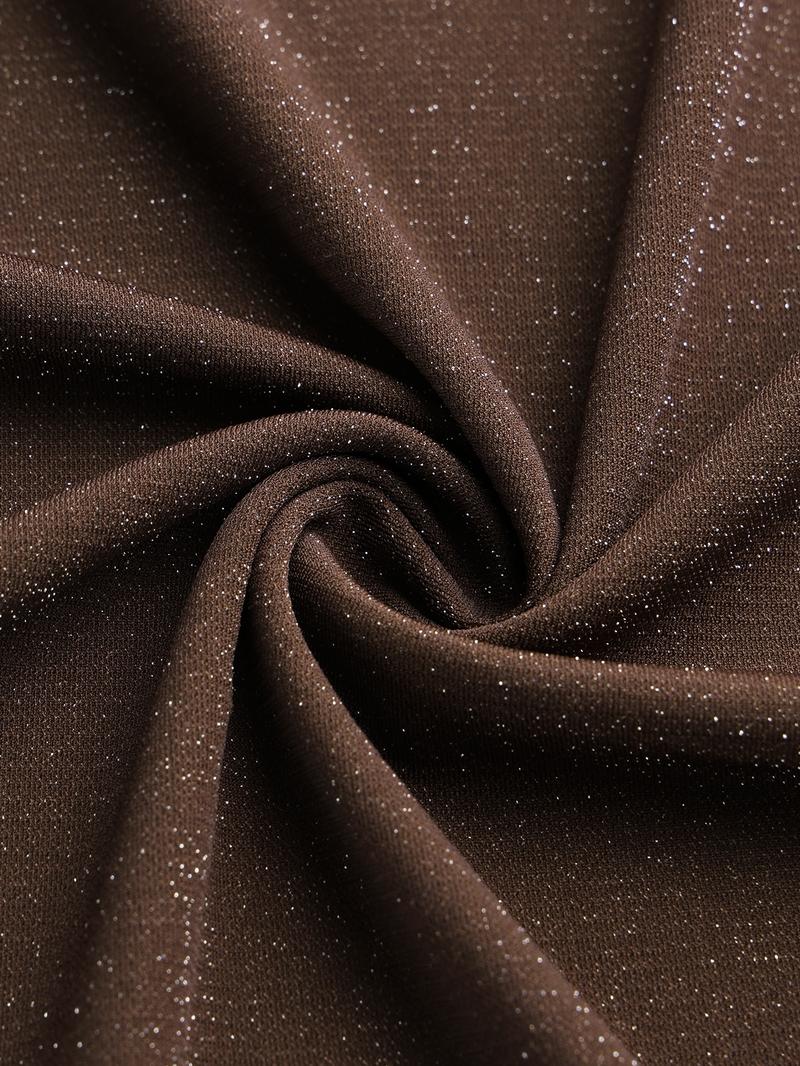 Sexy Draped Neck Flare Sleeve Tie Waist Ruched Party Mini Dress With Glitter Knitted Fabric, Elegant Sexy Casual, Wedding Guast, Halloween Day, Christmas Day, Fall/Winter Clothes For Women