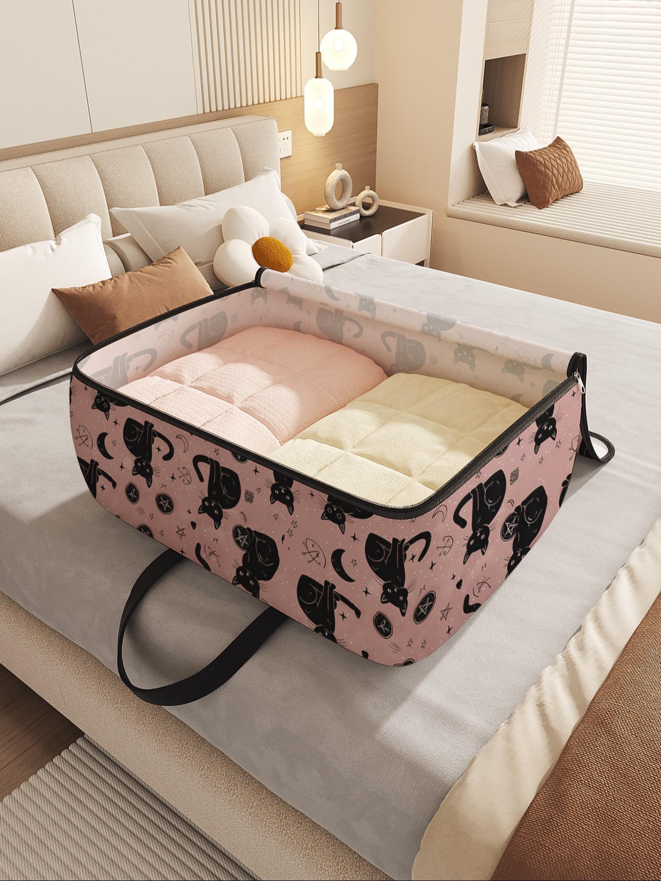 Cat Pattern Storage Box, Space-Saving Large Handheld Organizer, Home Organizer Storage, Ideal for Moving, Travel, Camping, Dormitory, Bedroom, Blankets