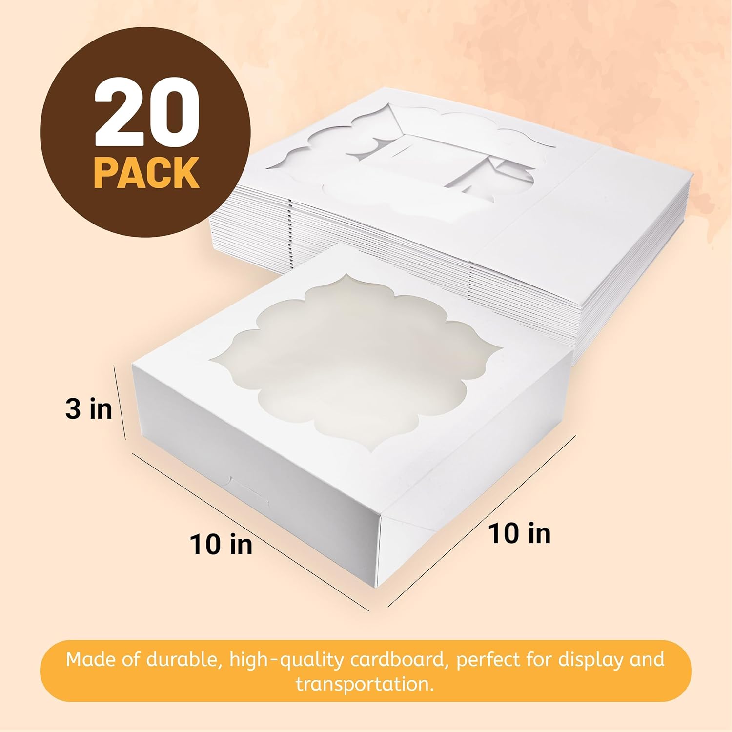 20 Pack Pie Boxes 10x10x3inch Bakery Boxes with Window Dessert Pastry Box for Pies,Cheesecakes and Covered Strawberries (White) 20 Pack Pie Boxes 10x10x3inch Bakery Boxes with Window Dessert Pastry Box for Pies,Cheesecakes and Covered Strawberries (White)