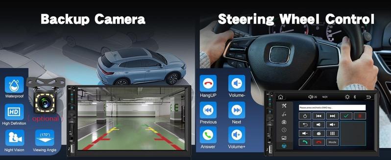 Double Din Wireless Carplay Android Auto Car Stereo, 7” IPS Touch Screen Car Audio Receiver with YouTube Video Playback, WiFi GPS FM Bluetooth Hands-Free, Mirror Link, Backup Camera, EQ, USB/AUX/SWC, MIC, Father's Day Gift