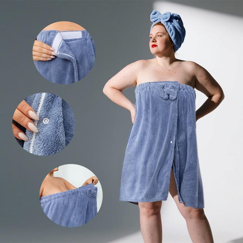 2pcs Set 80*210cm Plus Size Bathrobe + Shower Cap with Adjustable Suitable for XXXL-XXXXL  Bathrobe Suitable for Home and Travel Sweat Steaming 31.4*82.6in
