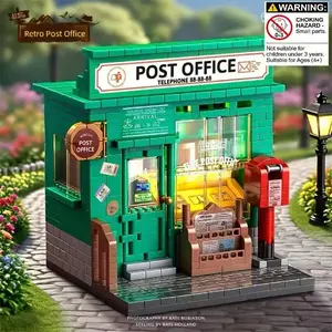 New DIY City Street Scene Post Office Building Block Model Set, Creative Building Blocks, Inspirational Bookstore Model, Classic Building Model, Creative Decoration Gift, Model Kit