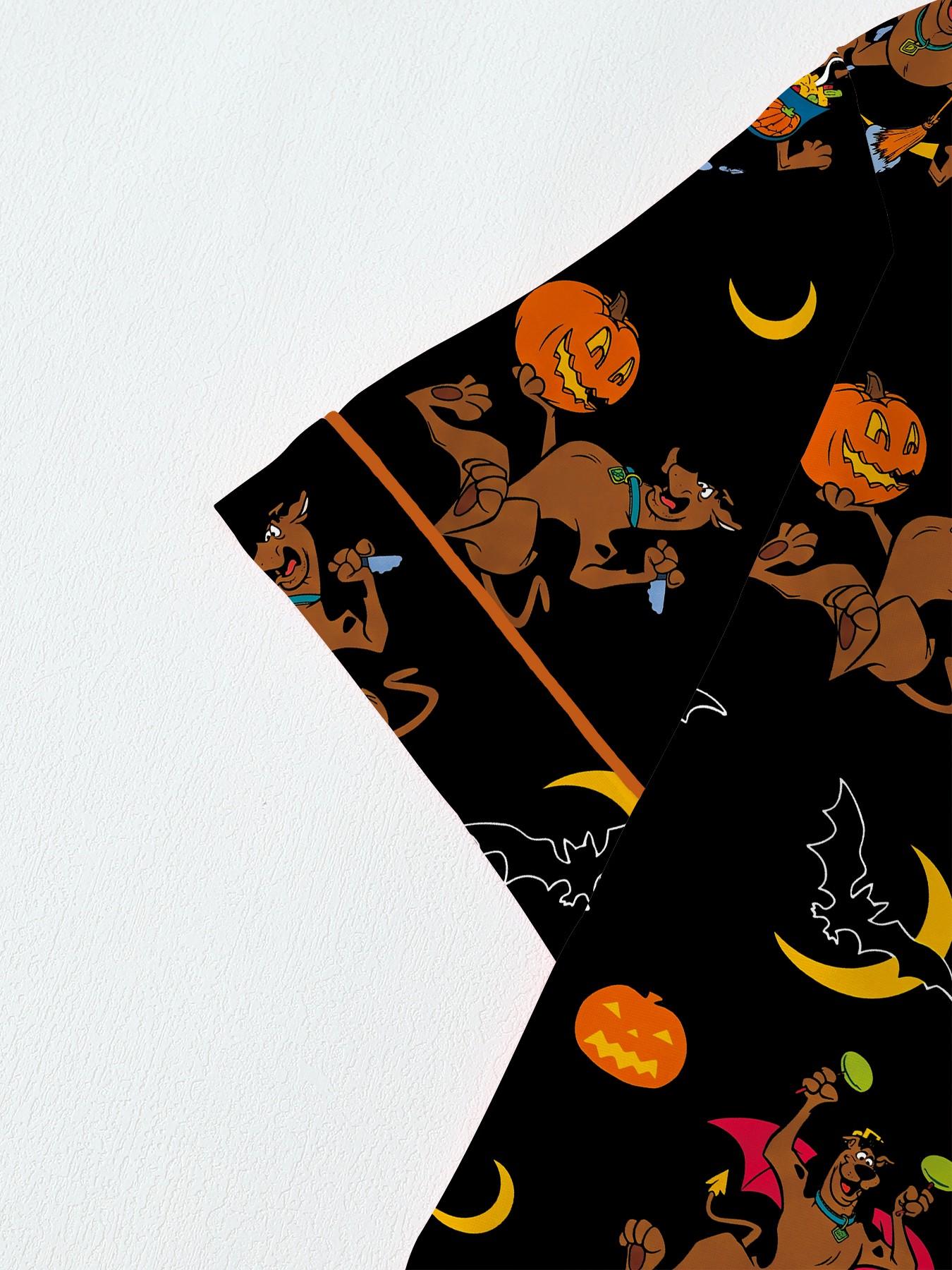 Halloween Dog Print Pajama Set for Teens, Soft Breathable Short Sleeve Top & Shorts, Casual Loose-Fitting Sleepwear, Fun Gift Idea