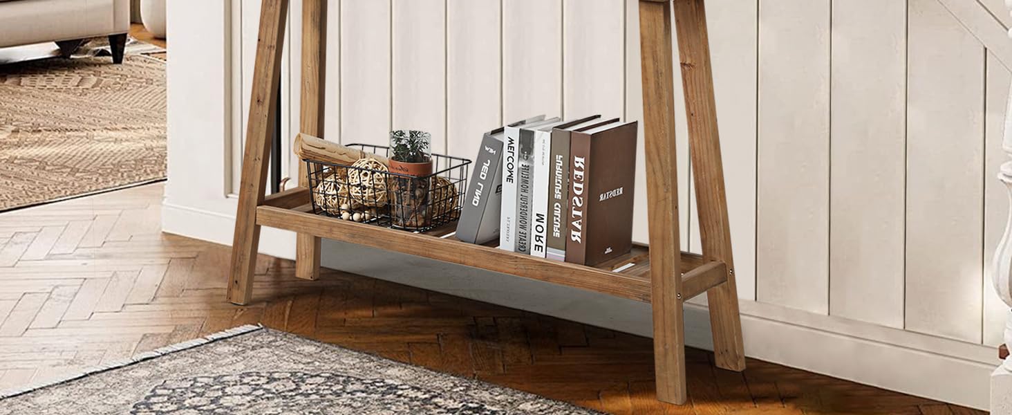 HOKYHOKY Reclaimed Solid Wood Console Table, 43.3" Farmhouse Entryway Table, Narrow Couch Tables Behind Sofa, 2 Tiers Accent Tables for Hallway, Entrance, Foyer, Living Room