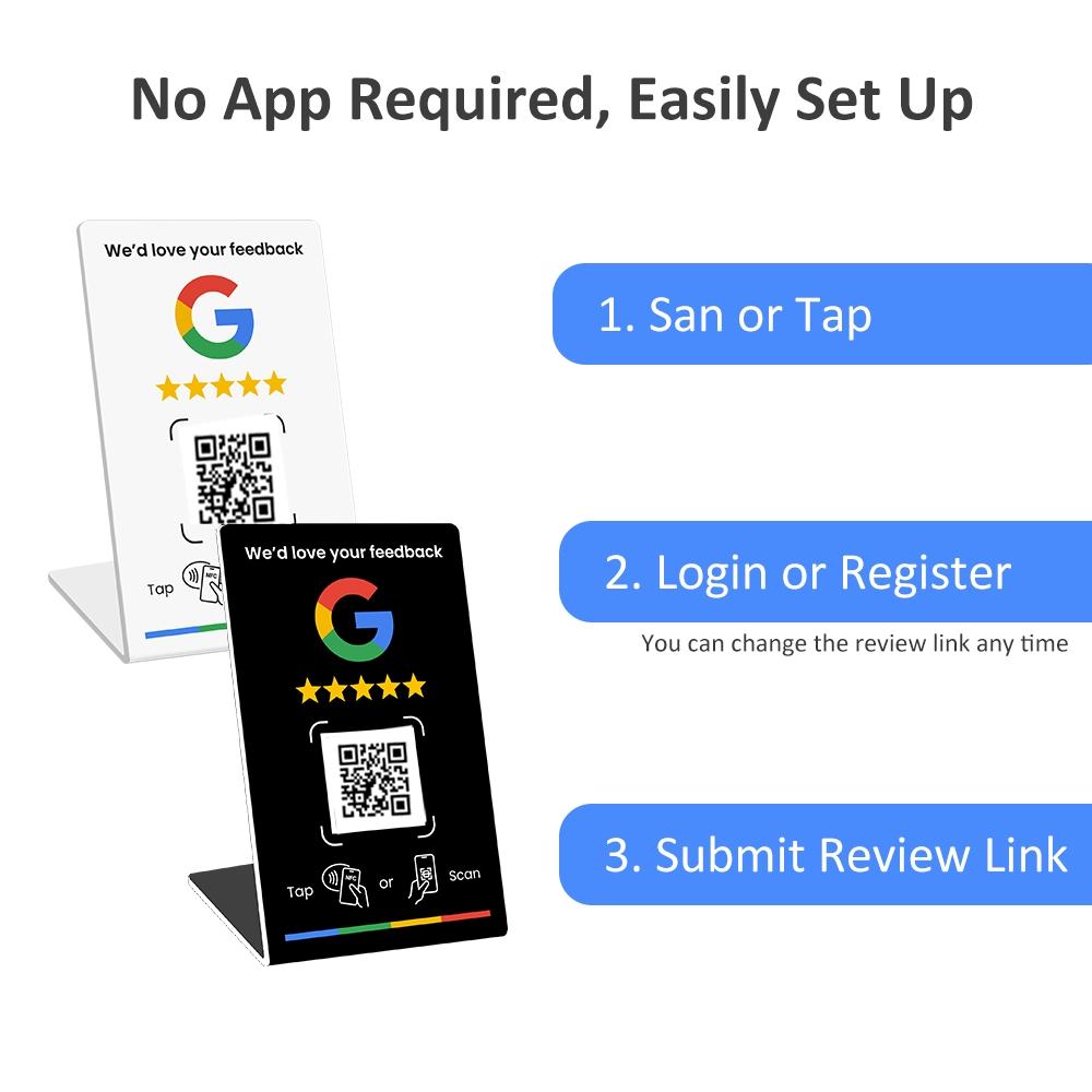 Review Business Stand for Google, NFC Tap & Dynamic QR Code, Easy Setup with Review Link Management, No APP Required, Review Us On Google , Review Sign,five-star rating  for  NFC Rating Card Stand, Flexible Design, Office Desk Accessories