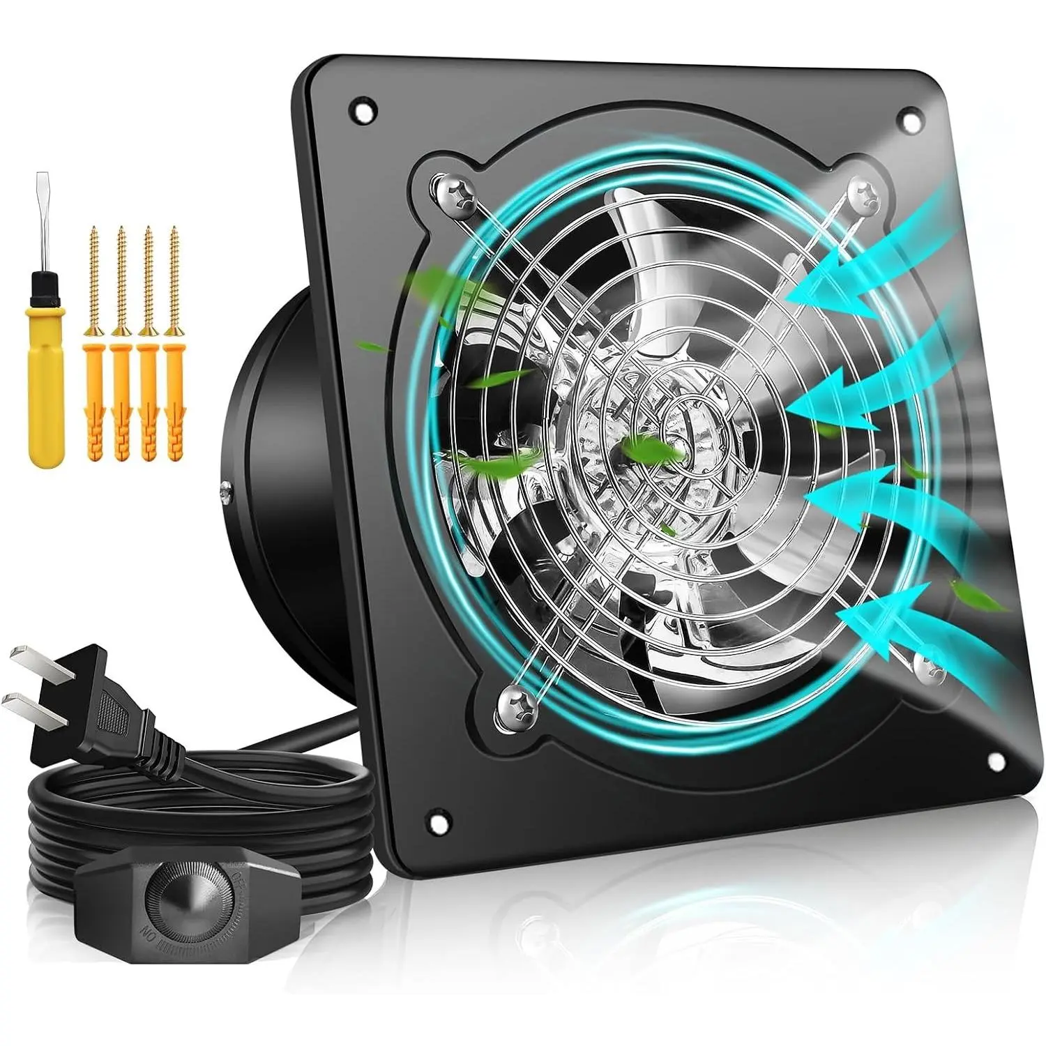 8 Inch Exhaust Fan with Speed Controller, 700CFM Wall Mount Exhaust Fan for Kitchen, Metal Ventilation Extractor Fan with Damper for Bathroom, Garage, Attic, Shop, Pet Room, Smoking Room, Basement