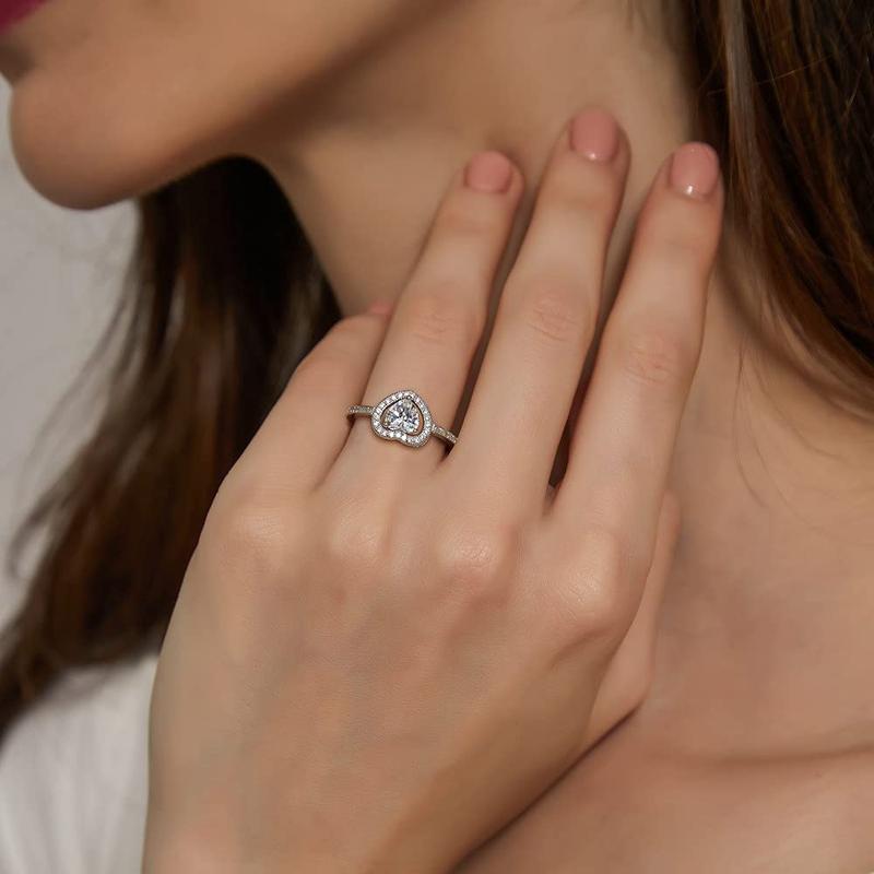 EAMTI 1CT 925 Sterling Silver Engagement Ring for Women Halo Cubic Zirconia Wedding Band