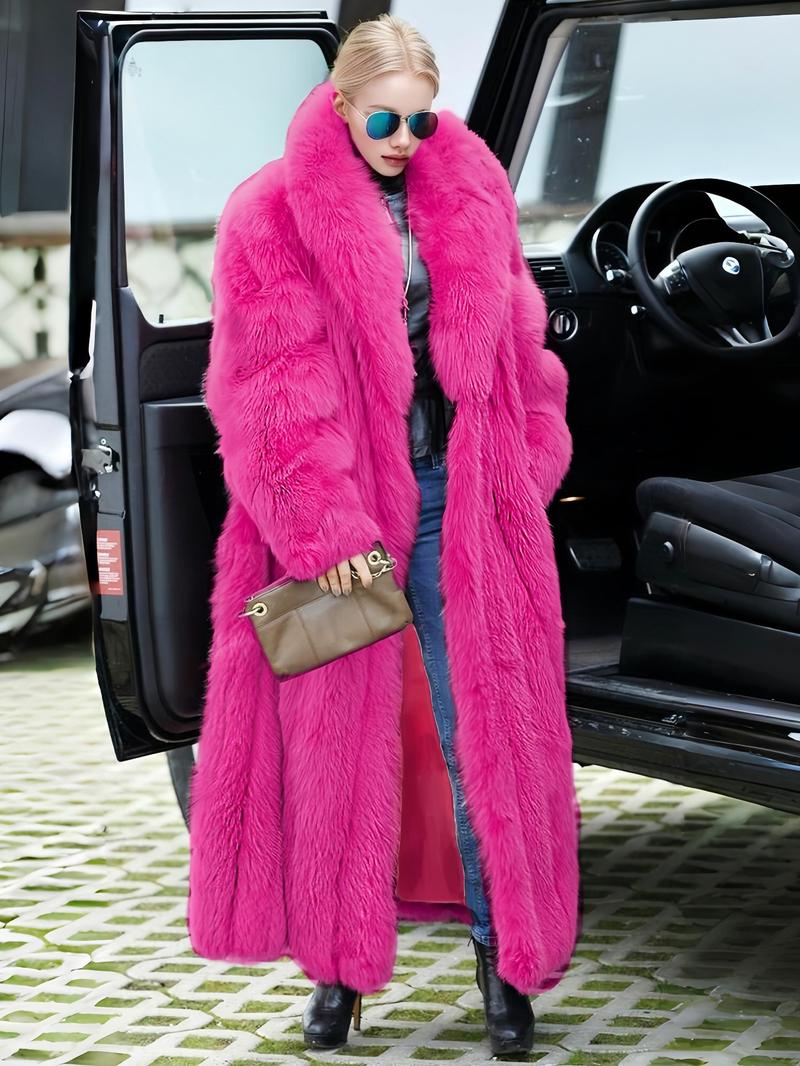 Women's Faux Fur Coat, Soft Long Sleeve Medium Length Coat, Comfortable Casual Party Wear, Luxury Trendy Fall & Winter
