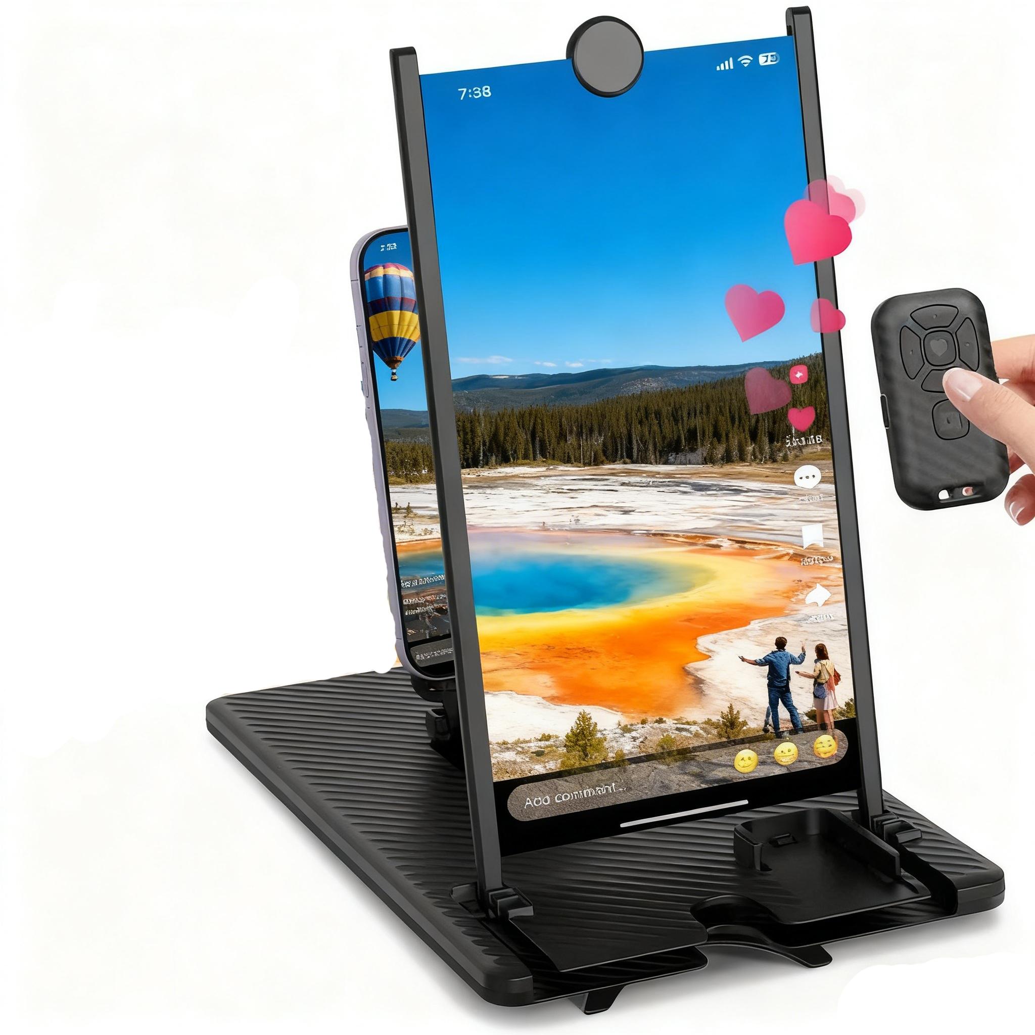 5-In-1 Vertical Screen Amplifier HD Version with Bluetooth-compatible Remote, 3D Foldable Smartphone Stand, Compatible with All Phones