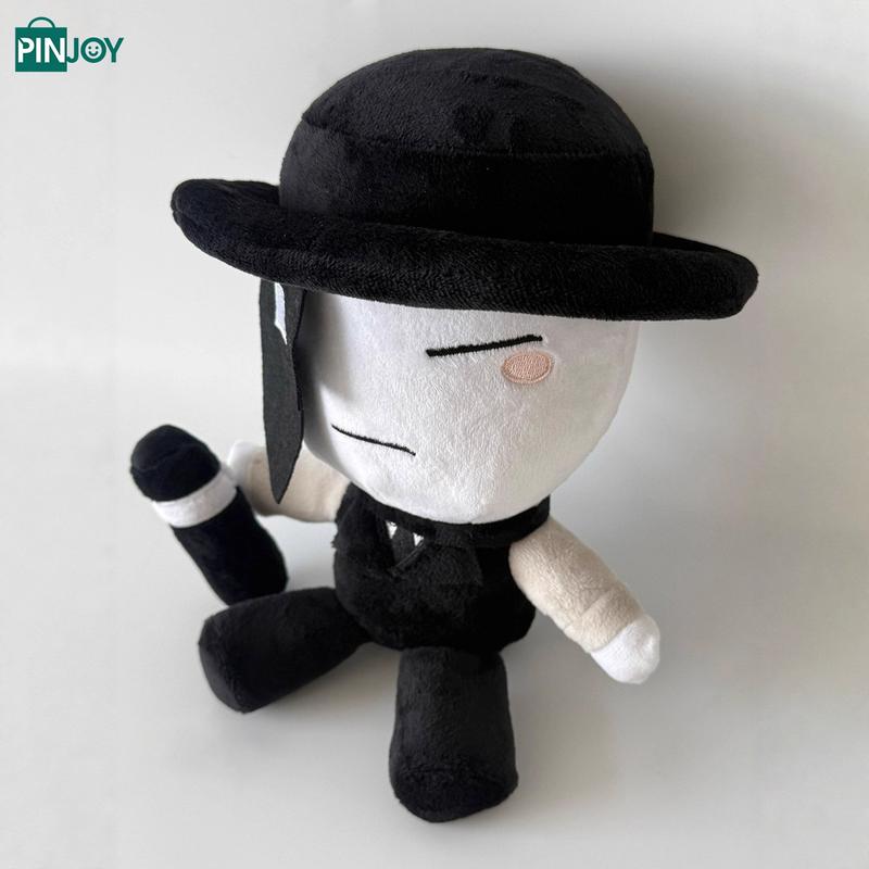Black and White Masked Character Stuffed Doll, Video Game Inspired Collectible Desk Decor for Fans, Boys & Girls