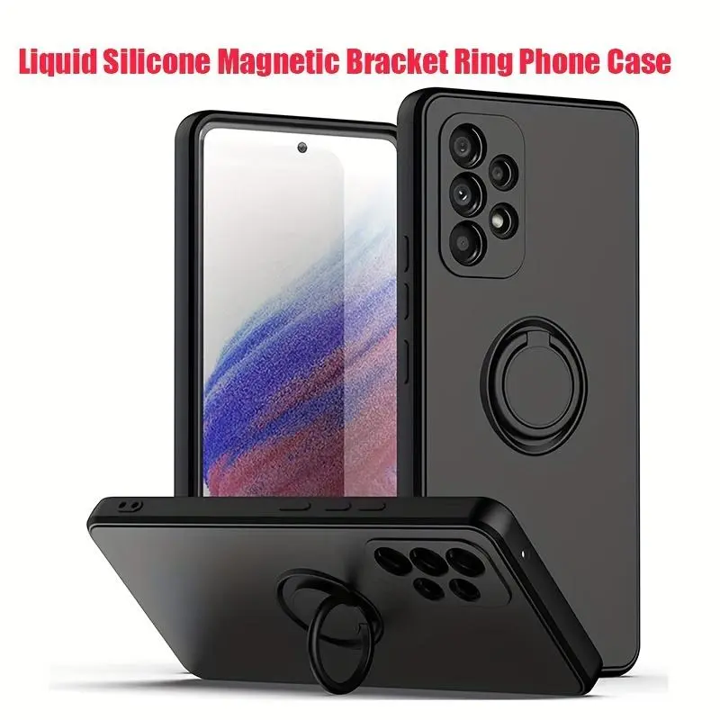 Phone Case: Liquid Silicone Magnetic Bracket Ring Soft Phone Case for Samsung A52 A54 A53 A51 A71 A32 A14 A13 A22 A33 A73 A34 A70 A50 A12 Shockproof Back Cover for Samsung S23 Ultra Plus S21 FE Bumper Phone Case