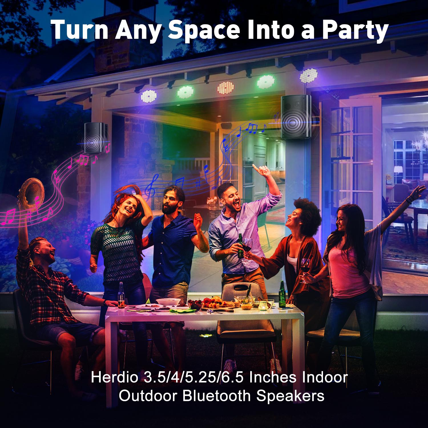 Herdio Wireless Bluetooth Connectivity, Stereo Audio Kit for Android/IOS Devices, Waterproof Material, For Outdoor Wall Mounting (Pair, Black/White) Herdio Wireless Bluetooth Connectivity, Stereo Audio Kit for Android/IOS Devices, Waterproof Material, For Outdoor Wall Mounting (Pair, Black/White)