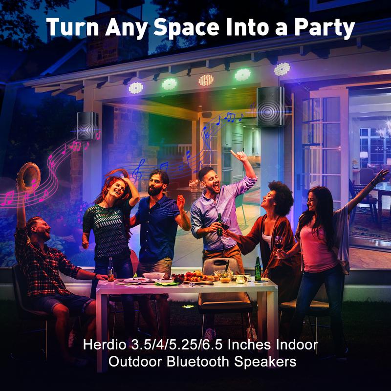 Herdio Wireless Bluetooth Connectivity, Stereo Audio Kit for Android/IOS Devices, Waterproof Material, For Outdoor Wall Mounting (Pair, Black/White)