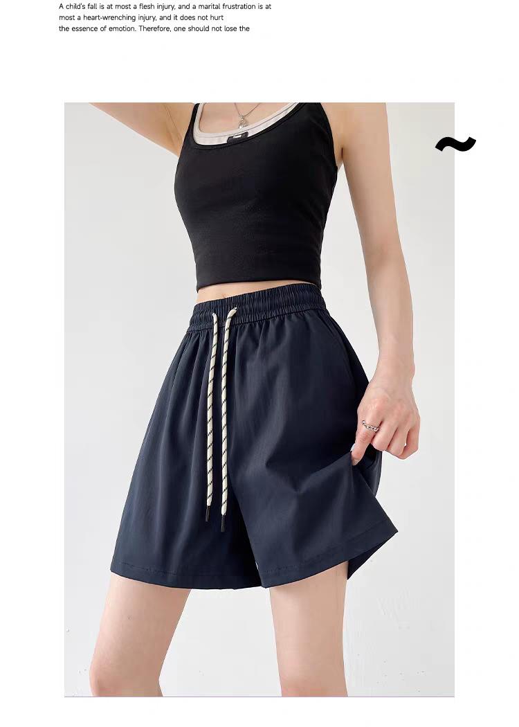 Blue quick-drying shorts women's summer 2026 new high-waisted outer wear casual wide-leg A-word sports five-point pants ro pa gym mujer