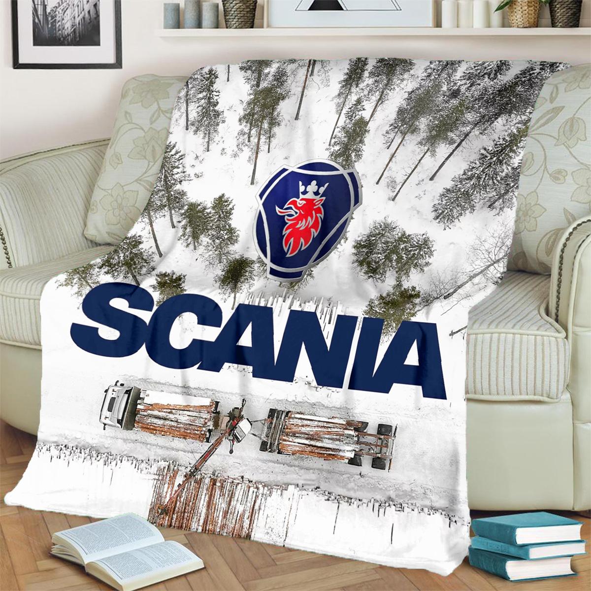 Scania Logo Printed Cute Cartoon Plush Blanket Suitable for All Seasons, Soft and Comfortable Sofa Mattress Office Outdoor Blanket Camping Travel Home Blanket Black Friday Christmas Gift B502