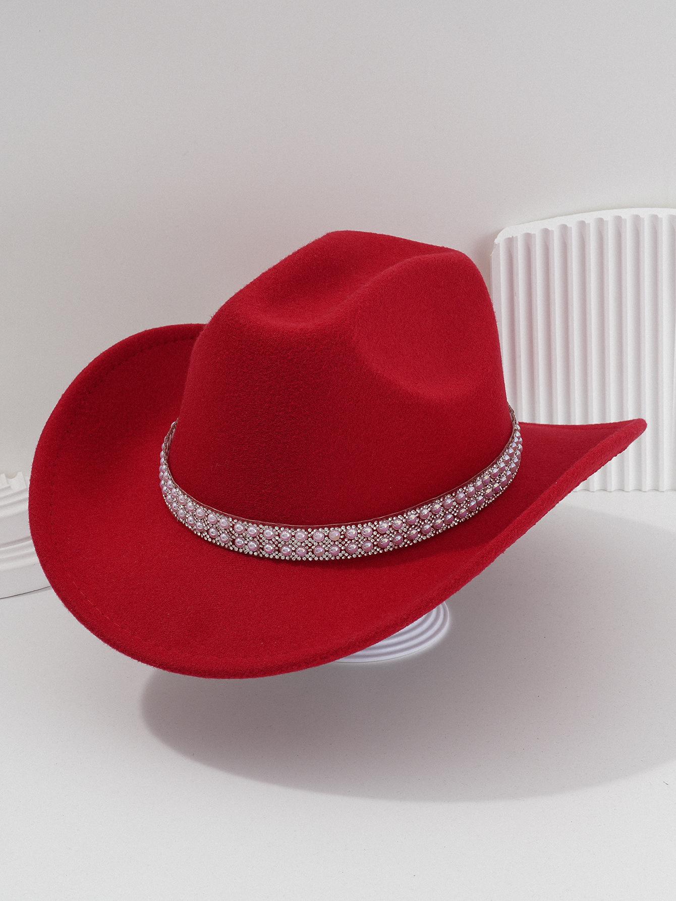 Ladies' gender-neutral western cowboy hat, stylish hat, classic cowboy hat, round pearl with rhinestone gem accessories hat, foreign trade bridal top hatSpeedy Smarts