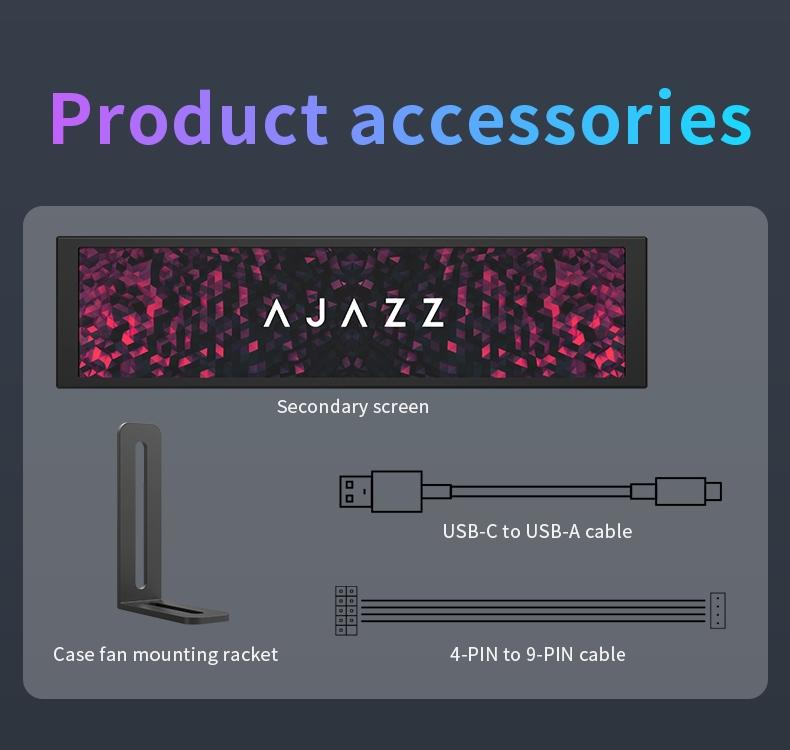 AKP02 DIY computer secondary screen 9.2-inch USB interface AJAZZ computer display screen does not occupy graphics card resources, visualizes themes, edits dynamic backgrounds, computer office assistant desktop artifact, suitable for multiple scenarios