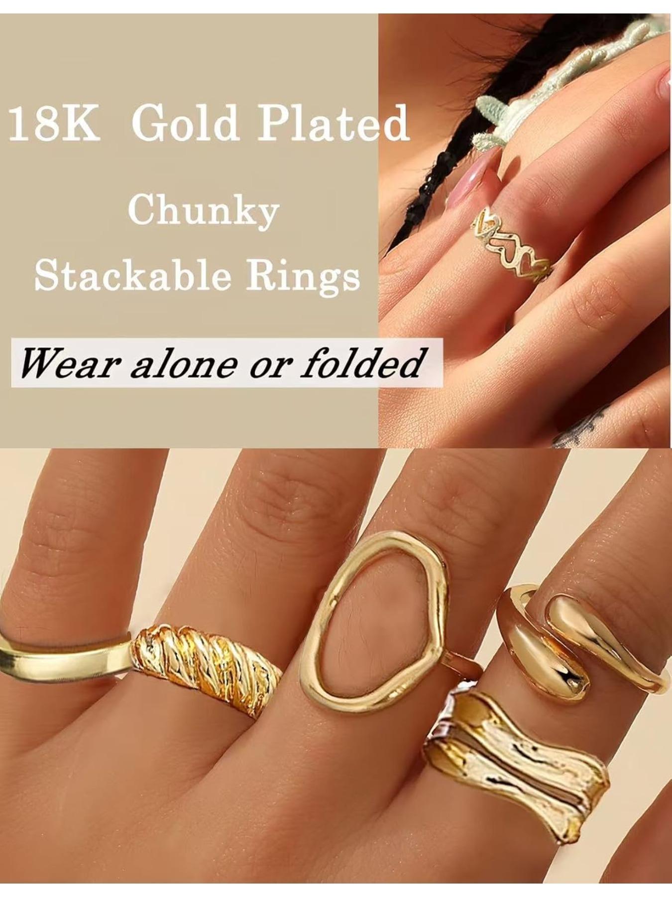 12 Pcs Stacked Rings Set, 18k Gold Plated, Open Jump Ring, Heart Pattern, Casual Style, All Seasons, Sizes 4-9, Silver Color
