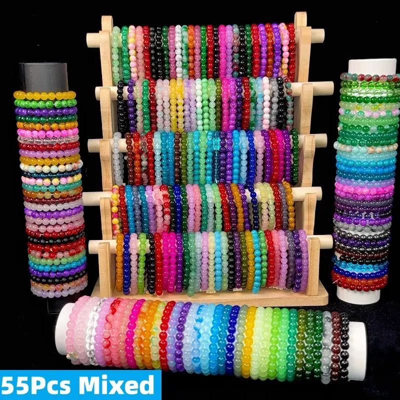 Mixed Colors Bohemian Glass Beaded Stretch Matching Bracelets (55Pcs) - 16cm/6.3in Unisex Fit Hand Jewelry, Vintage Versatile Costume Accessory for Best Friends, Daily Wear