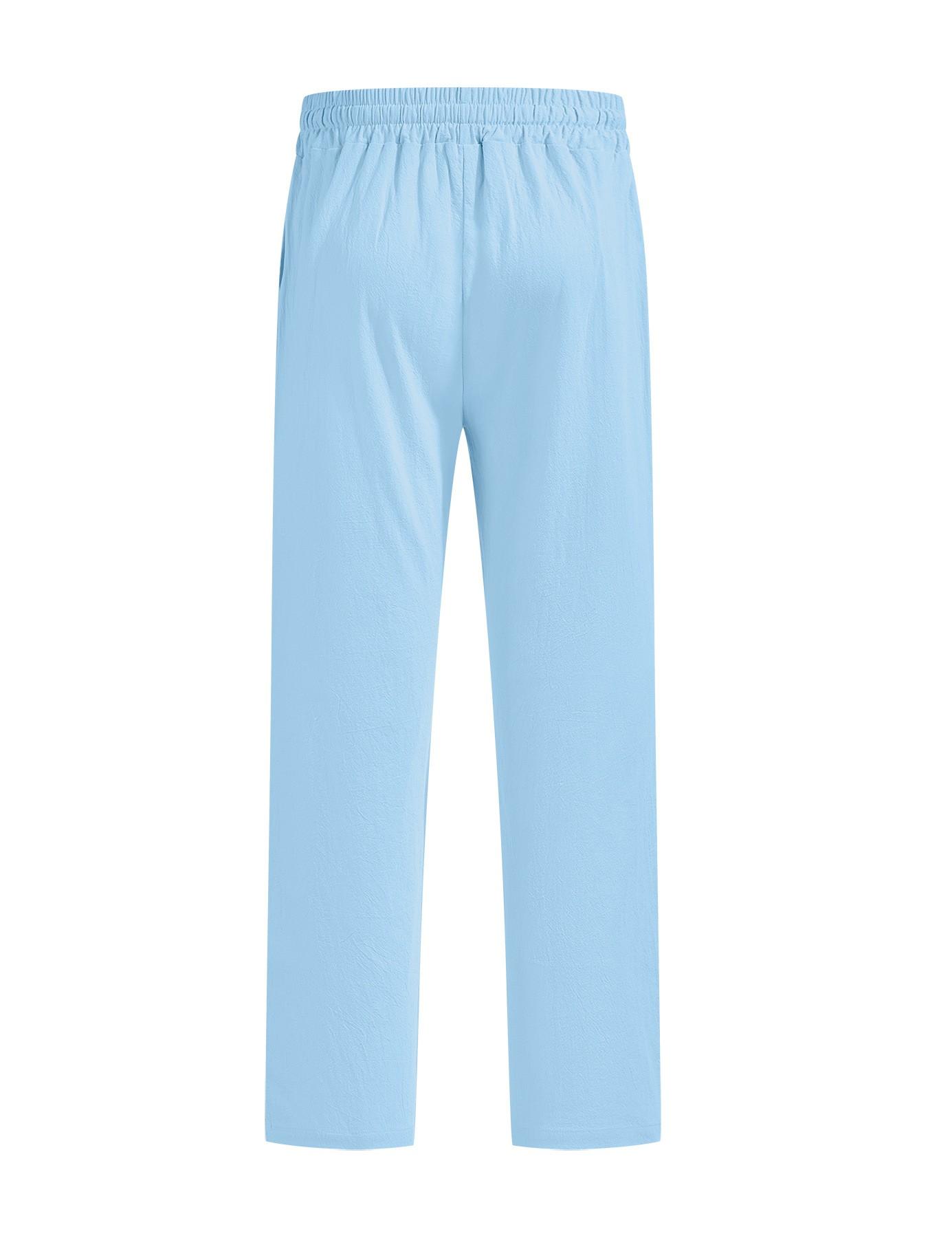 Men's Summer Straight Leg Linen Pants, Casual Sporty Island Vacation Style, Regular Fit Basic Design, Men's Clothing