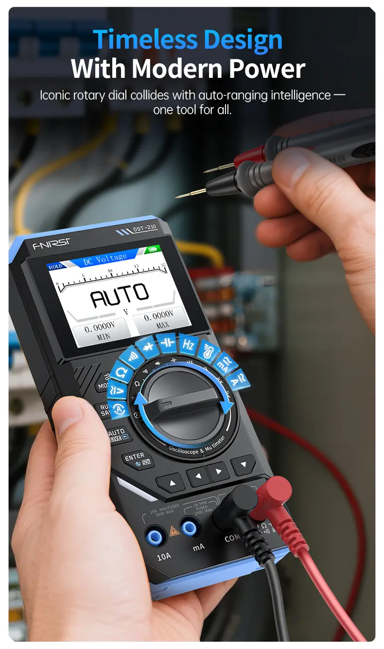 FNIRSI DST-210 Series 3-in-1 Portable Electrical Measuring Tool - Digital Smart Multimeter, 10MHz Scope, Multifunctional Oscilloscope, Signal Source, 2.8-Inch Color TFT Screen, Waveform Export, 400V Max, 19999-Count, 3000mAh, 48MSa/s for Electricians