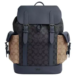COACH Hudson 30 Classic Monogram Backpack – Men’s Large Charcoal Gray, Khaki, and Denim Style