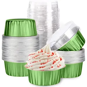 Mini  Foil Cupcake Baking Cups with  (40pcs, 5oz) Round Cupcake Foil Liners Tart Pie Tin Pan Holder - Disposable Mini Cake Containers Flan Molds for Pudding, Souffle, Party, Wedding